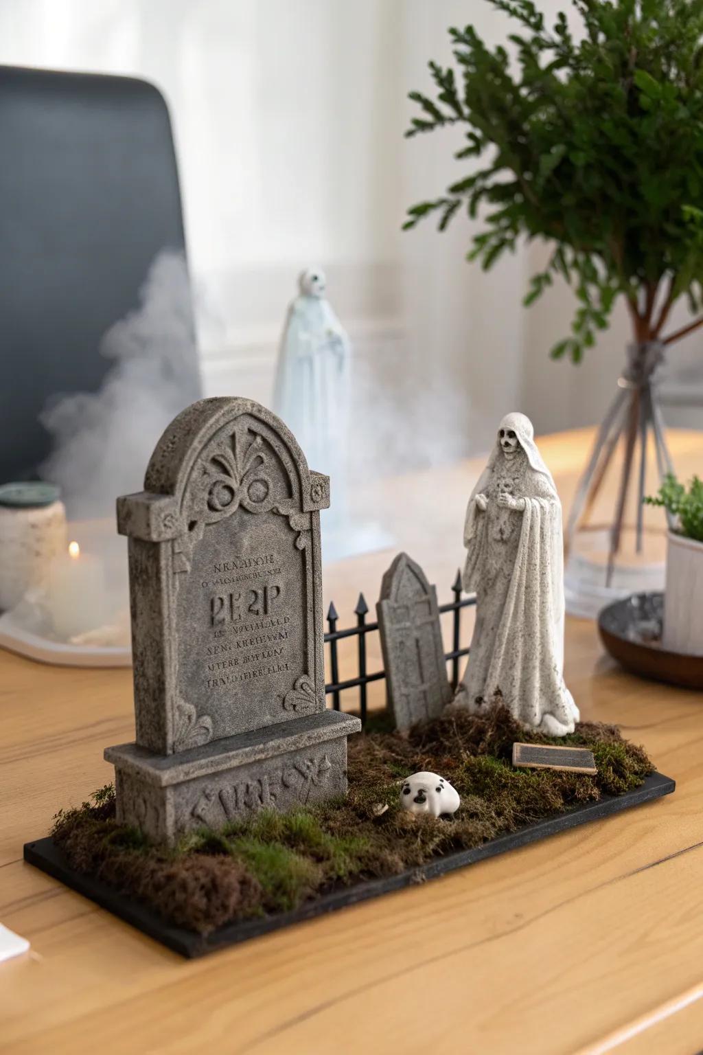 Evoke mystery and elegance with this haunted graveyard diorama, where every detail whispers tales of the past.