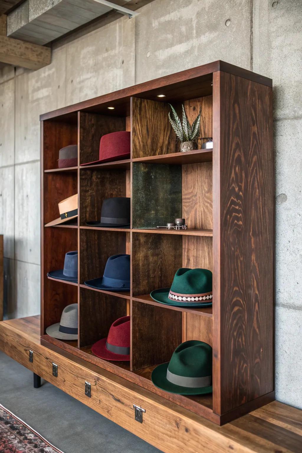 Elevate your space with a bespoke hat box shelf, where craftsmanship meets style.