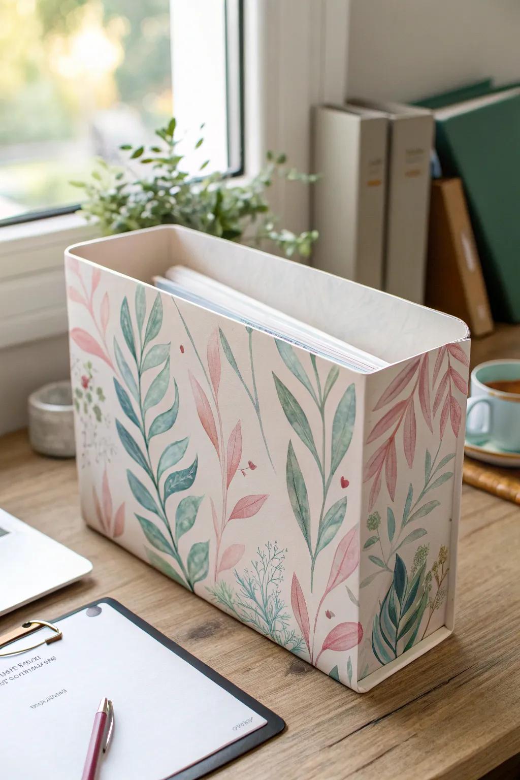 Elevate your workspace with the serene elegance of watercolor patterns on minimalist file folders.
