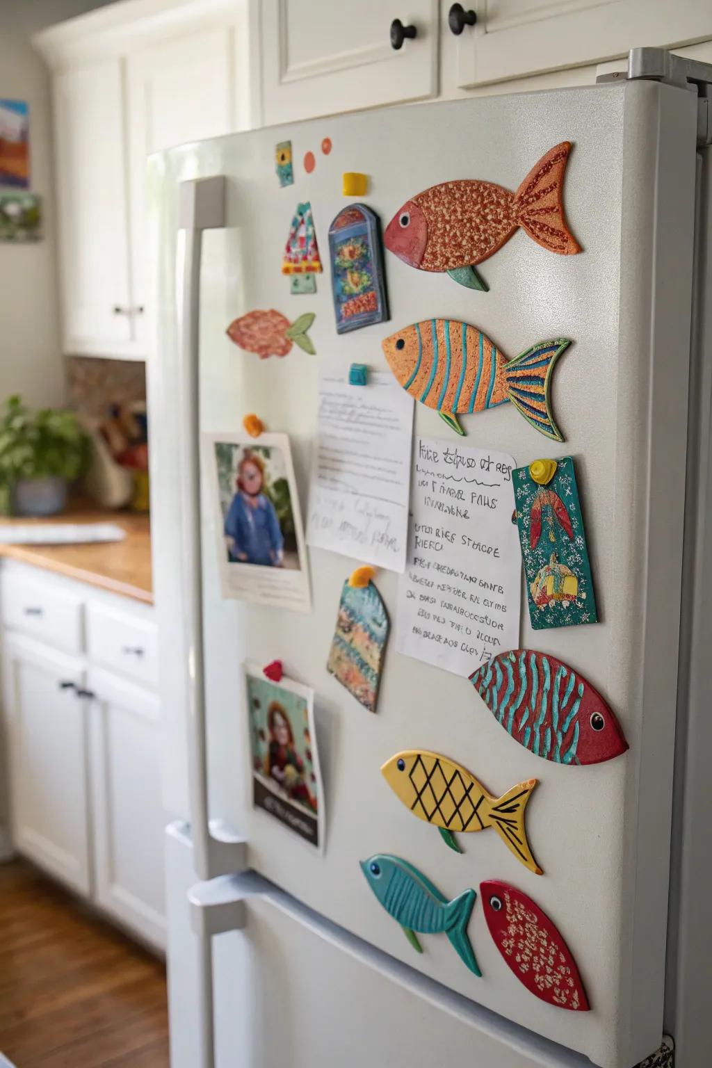 Keep your fridge organized with playful clay fish magnets.