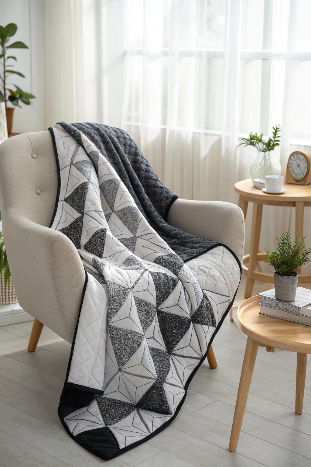 Elevate your space with the sleek elegance of a modern minimalist fleece quilt.