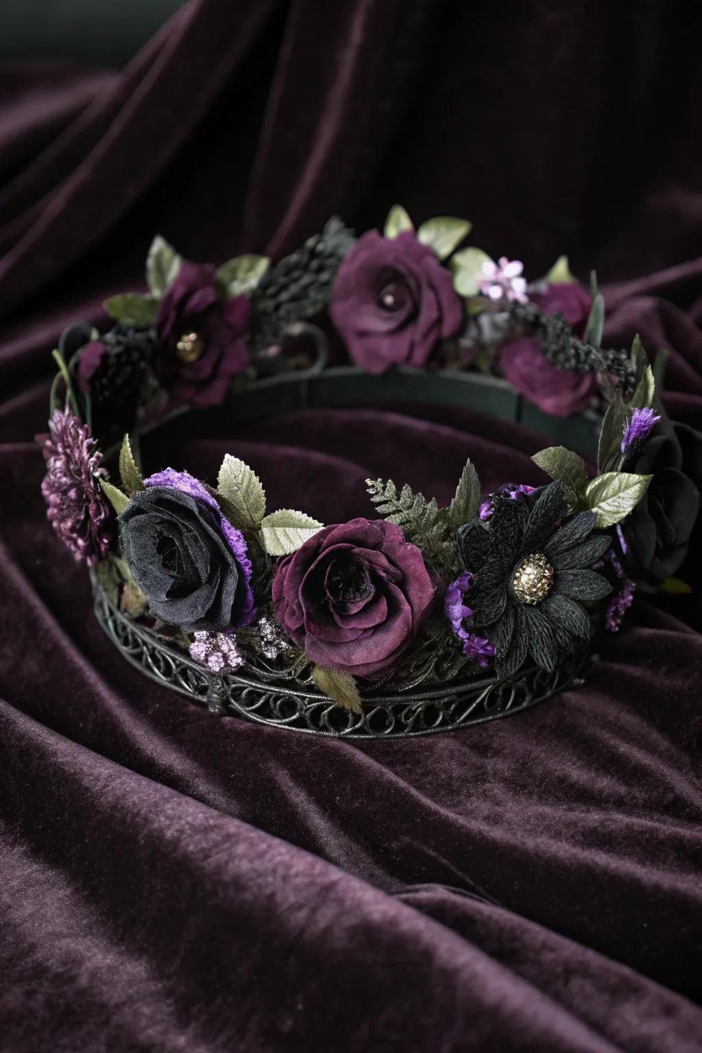 A gothic flower crown with an air of mystery.