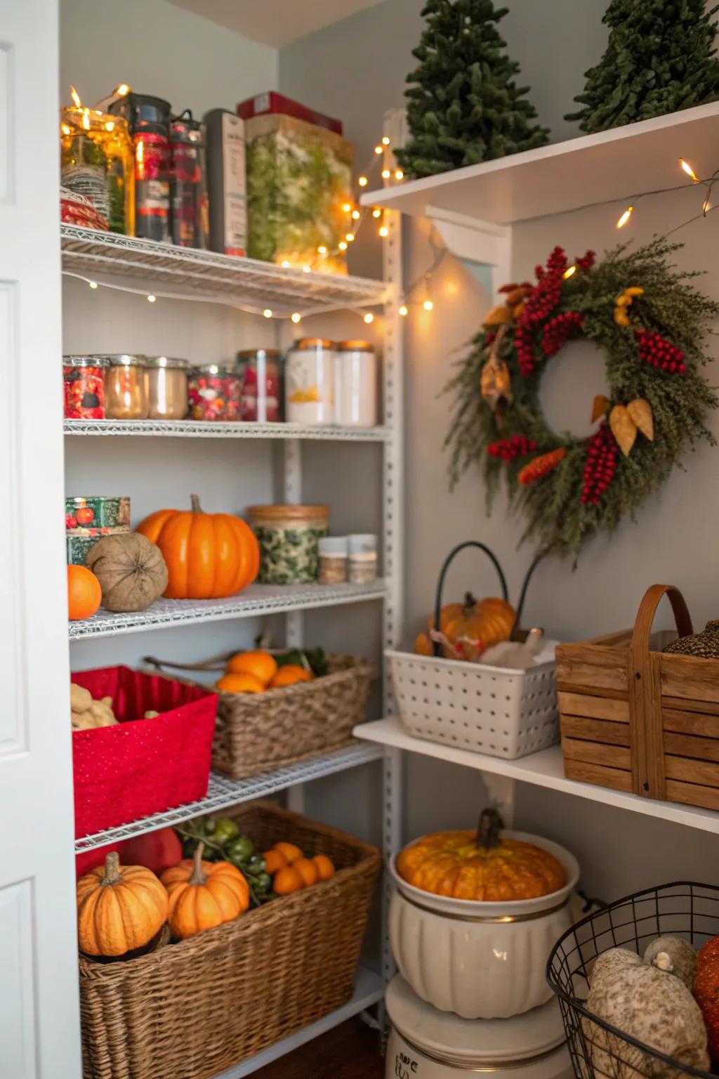 A multipurpose pantry that stores seasonal essentials.