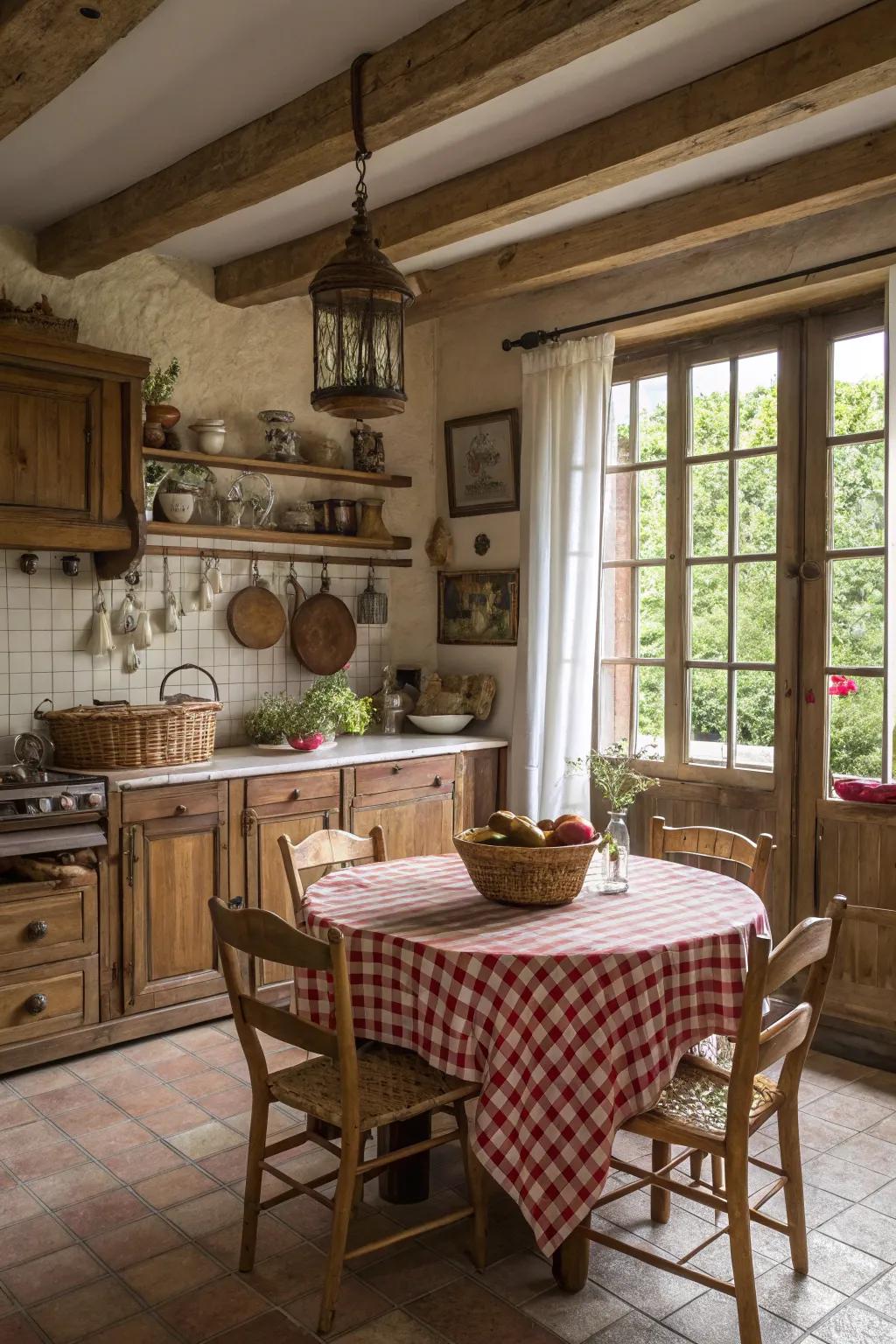 A dining table invites cozy gatherings in the kitchen.