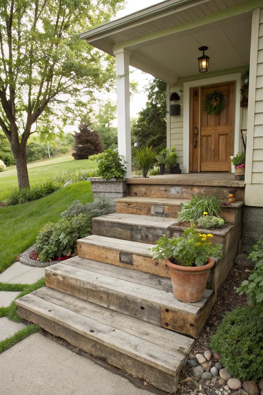 Eco-friendly materials offer sustainable style for porch steps.