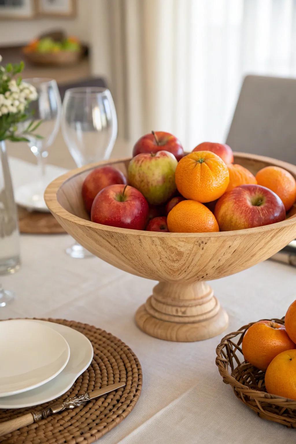 Wooden bowls bring natural elegance to any kitchen setup.