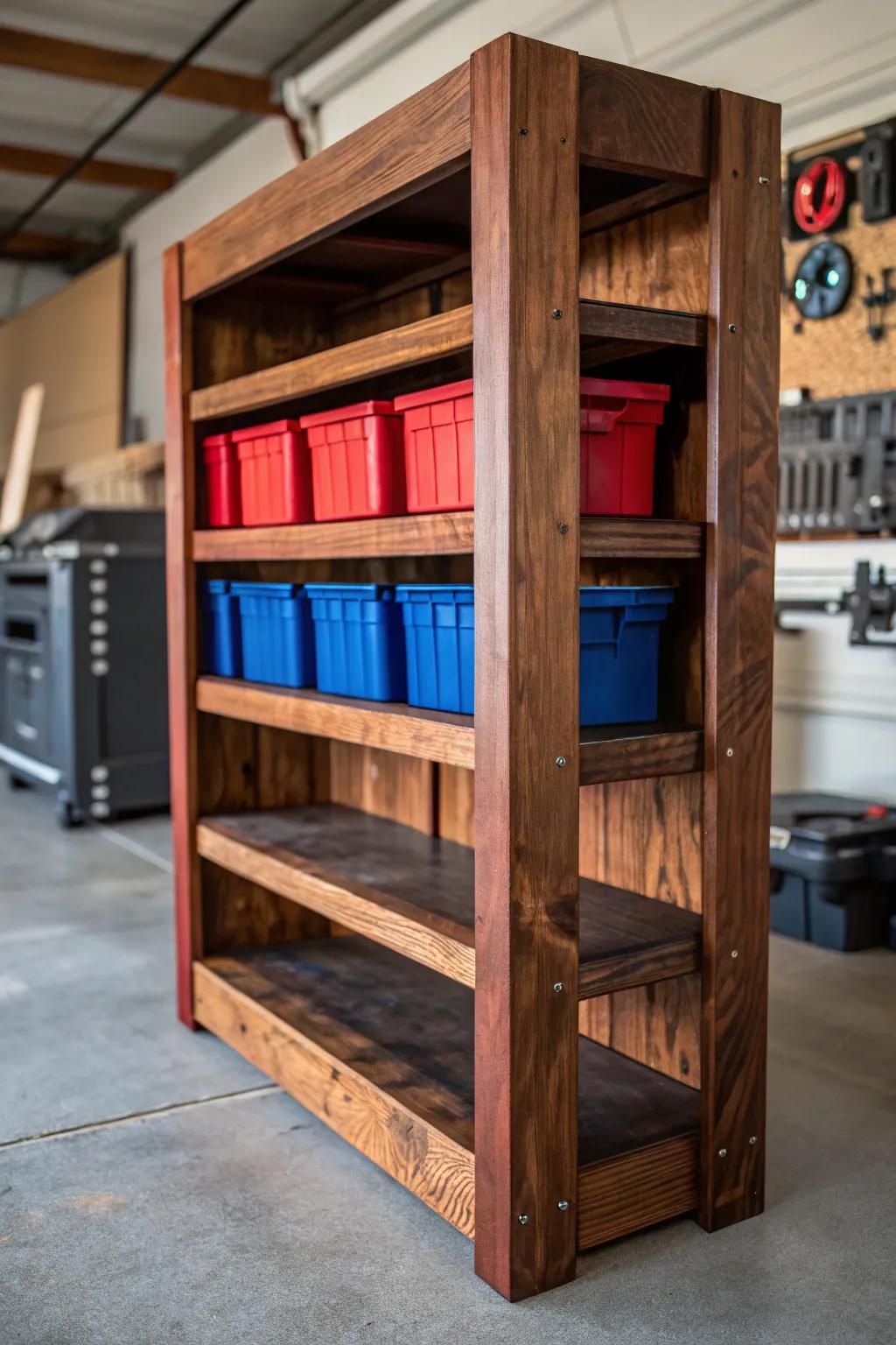 Transform your garage with this stunning DIY shelving unit—where craftsmanship meets functionality.