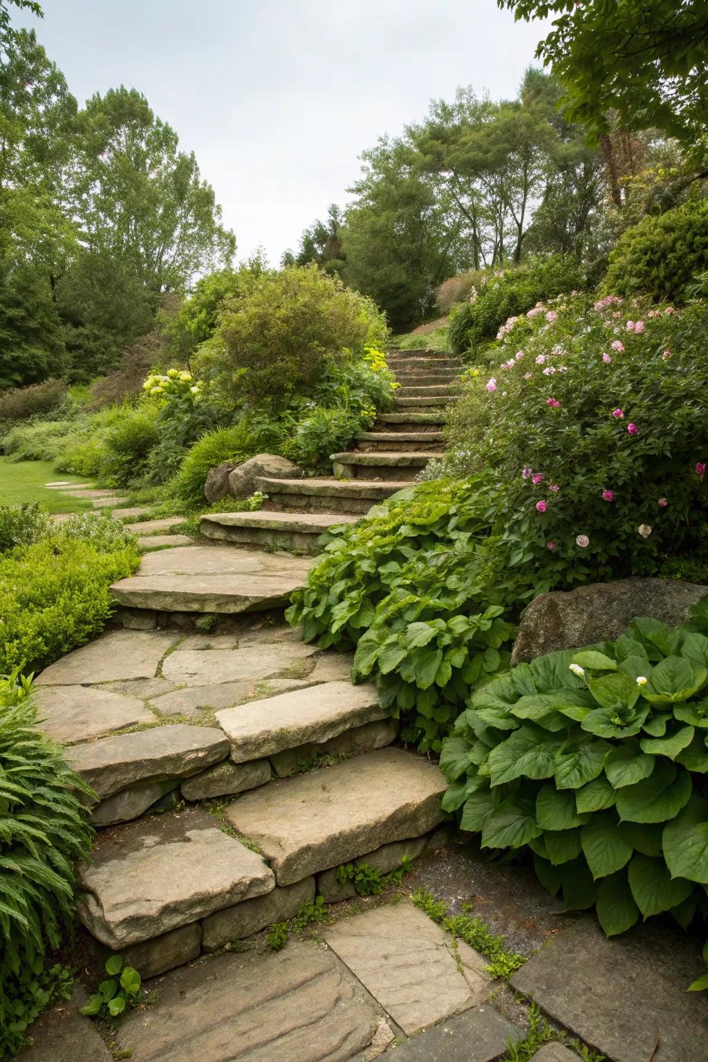 Natural organic flagstone steps.