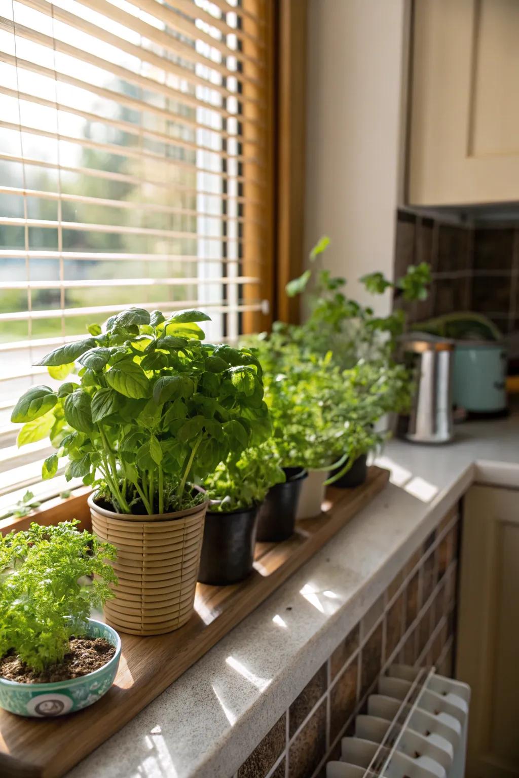 An indoor herb garden kit brings fresh flavors and greenery to her home.