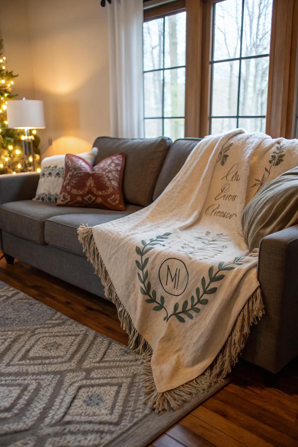 A custom throw blanket adds warmth and personal style to her space.