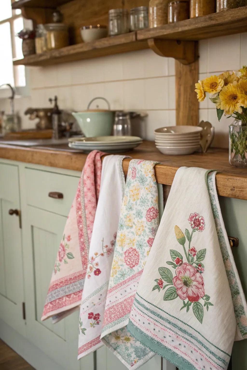 Add character to the kitchen with vintage-inspired tea towels.