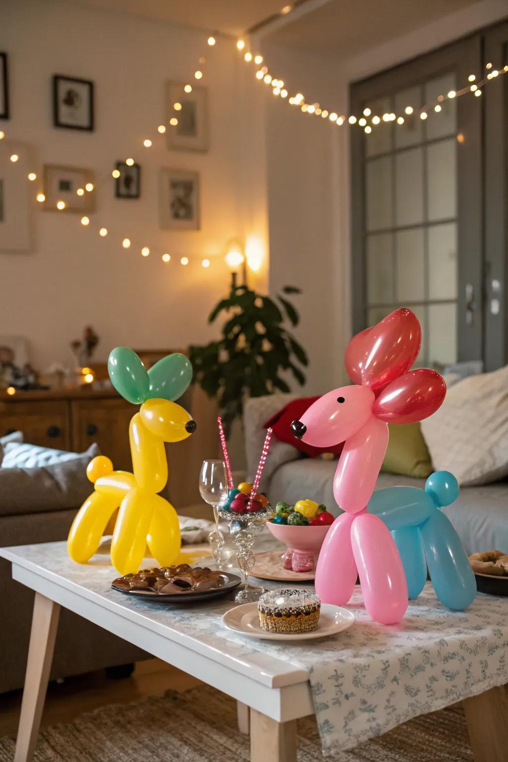 A playful collection of balloon animals for a fun birthday activity.