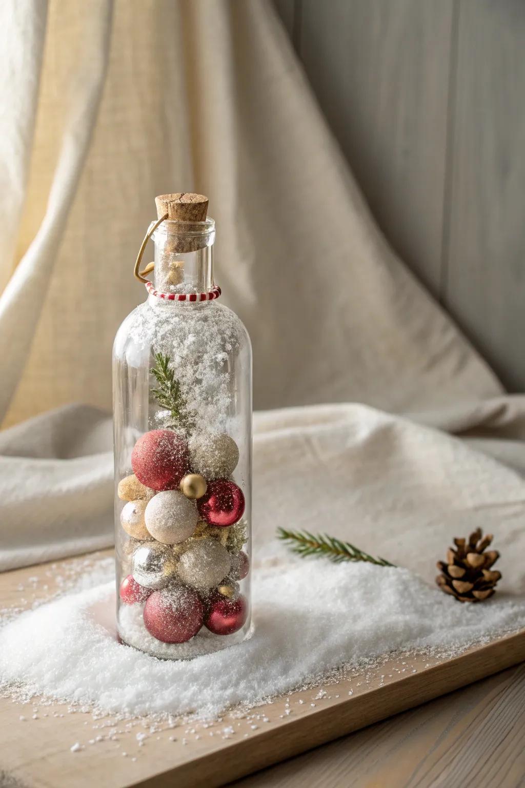Transform simple glass bottles into enchanting holiday decorations with a minimalist twist.