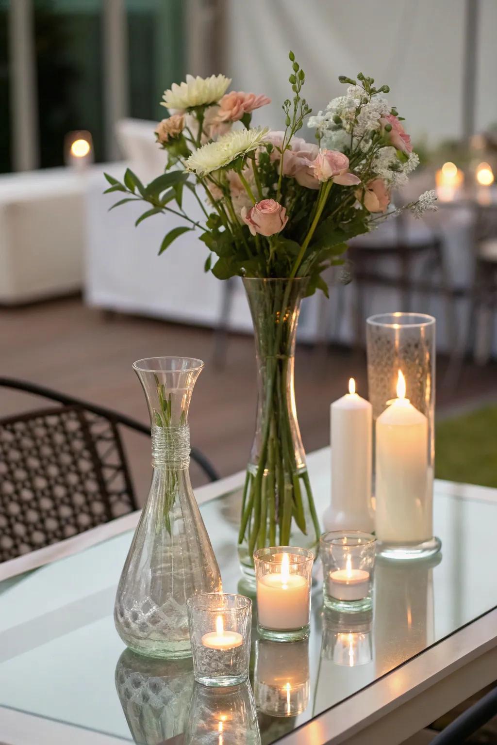 Clear accents maintaining a minimalist appeal on a glass dining table.