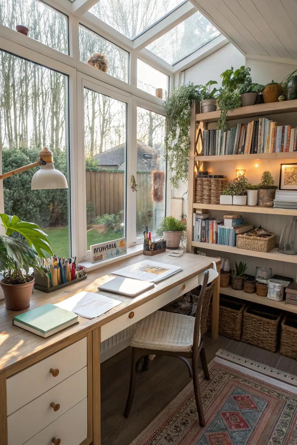 A creative workspace bathed in natural light, perfect for productivity.