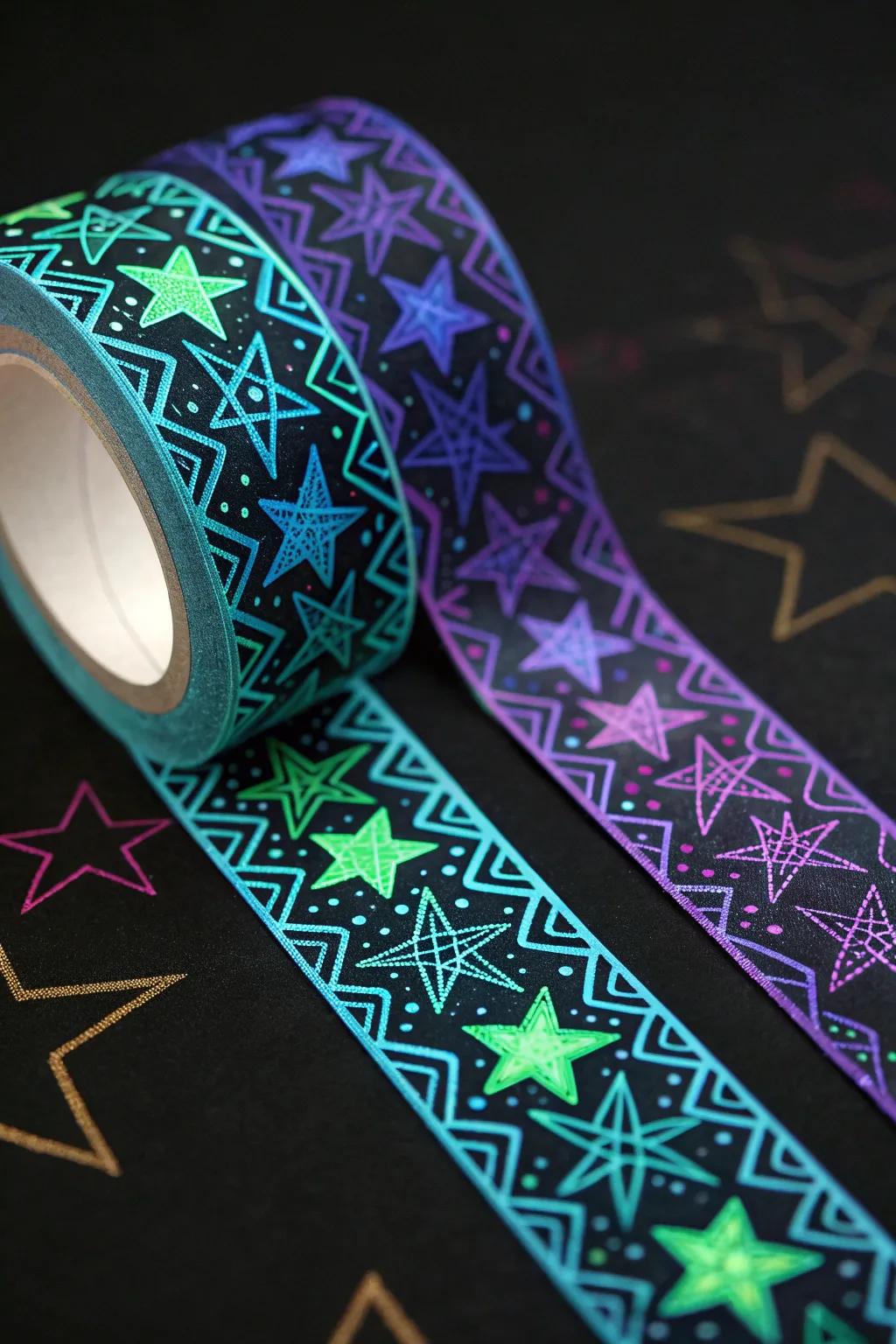 Transform your party space into a glowing galaxy with these stunning tape designs!