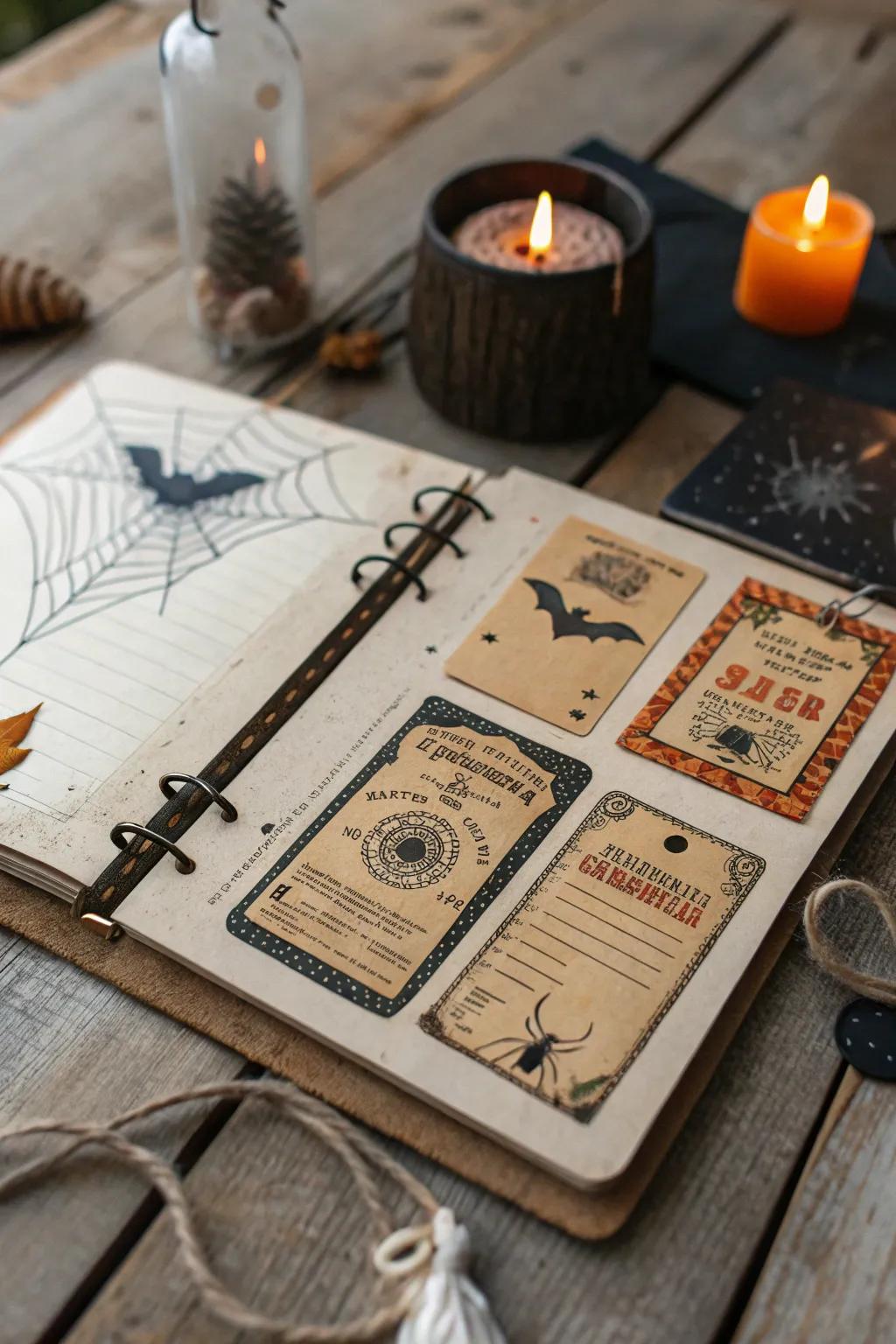 Craft your own spooky story with Halloween ephemera in a minimalist junk journal style.