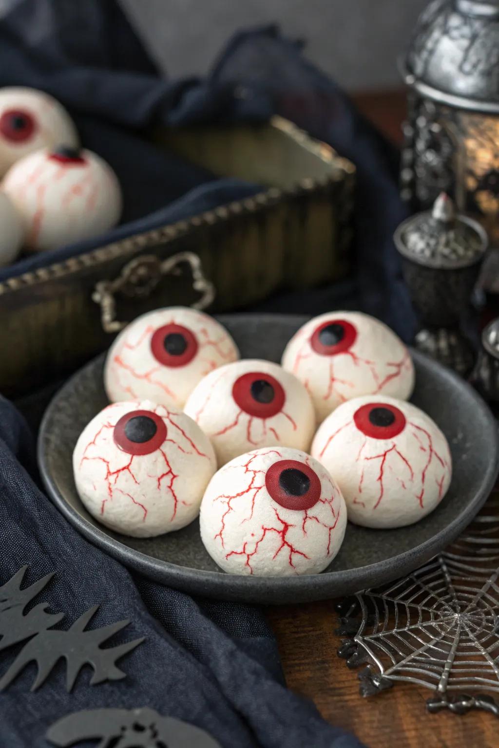 Gory playdough eyeballs add a gruesome touch to your Halloween setup.