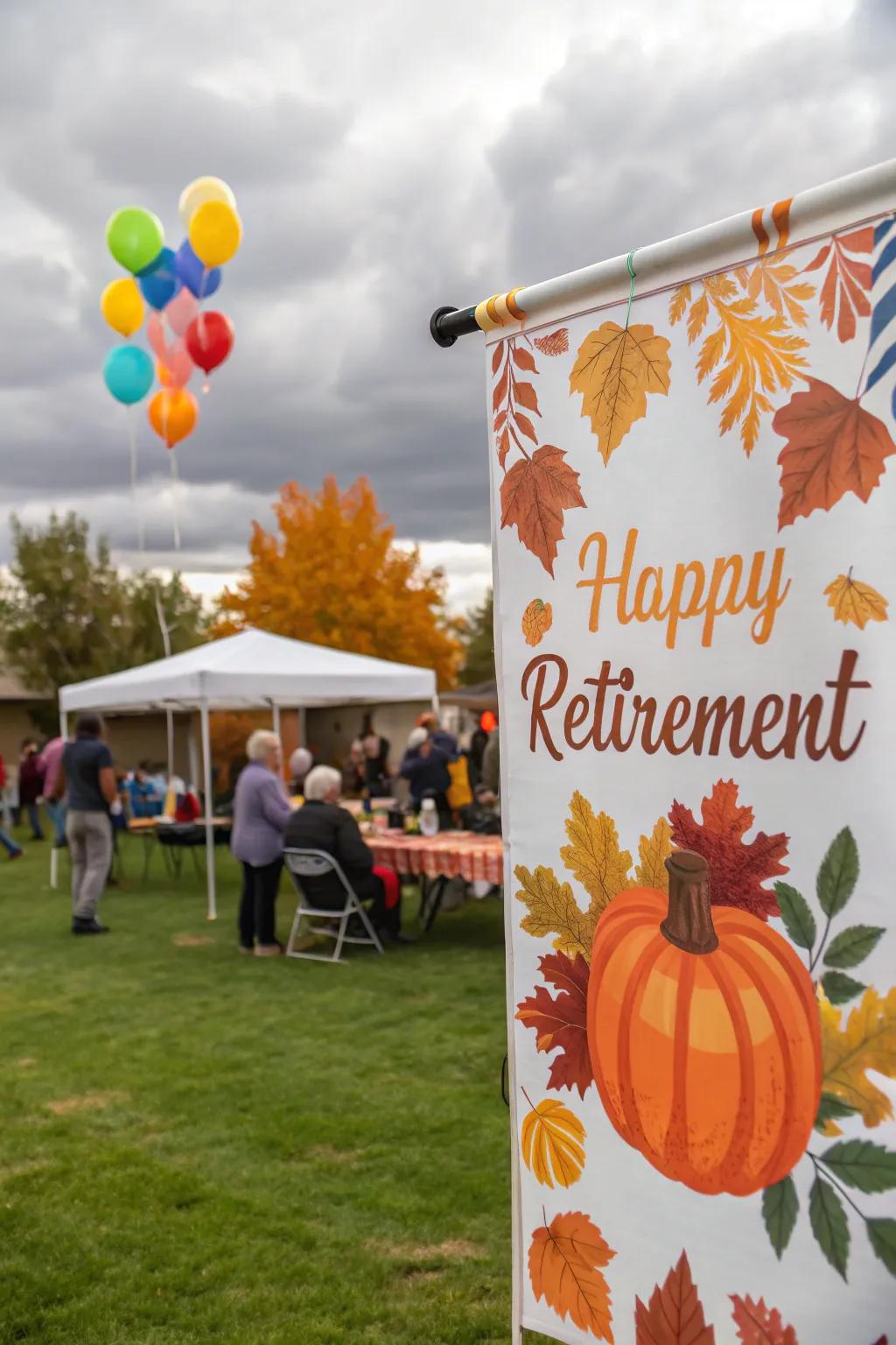 A seasonal retirement banner that perfectly matches the time of the year.