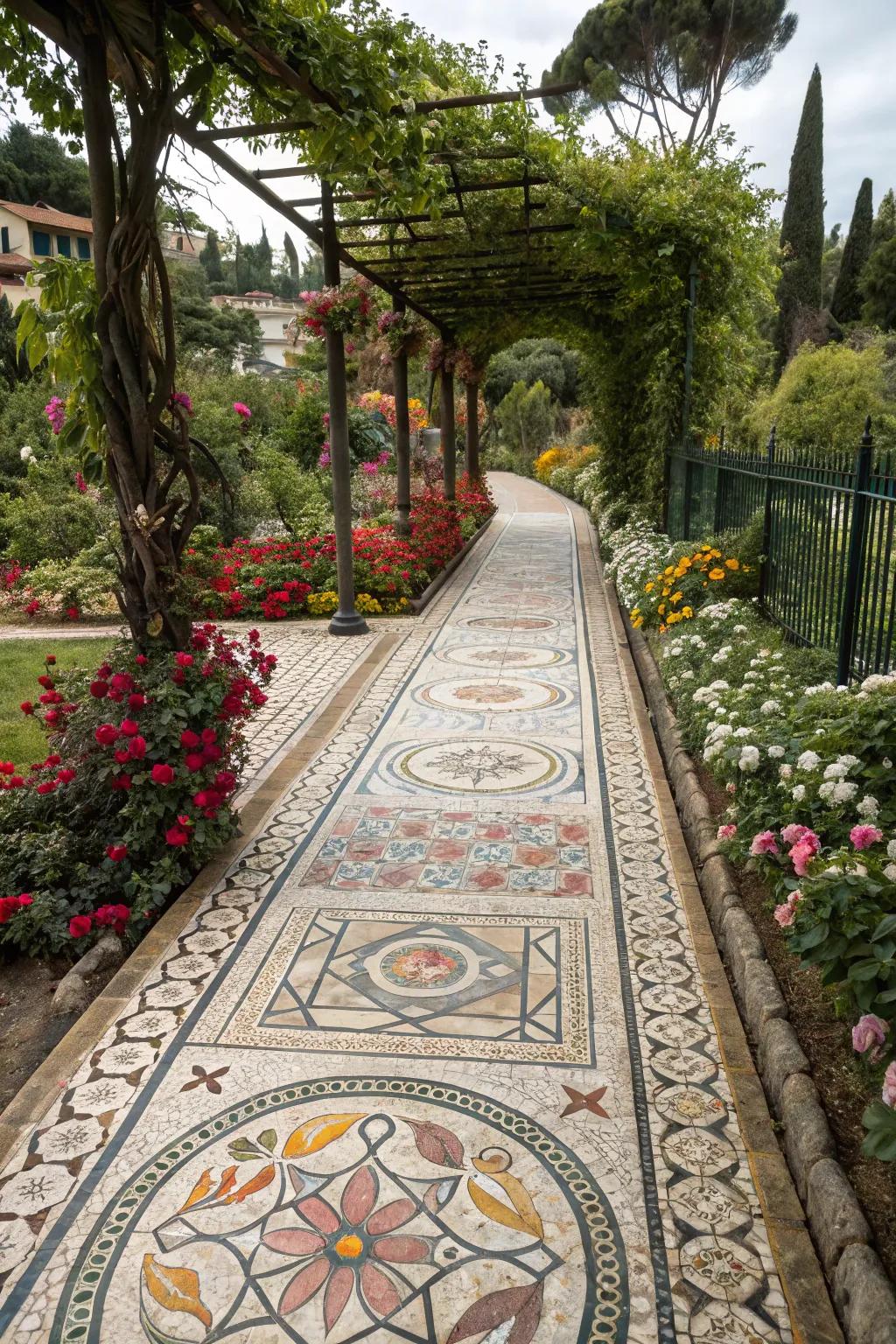 Mosaic tiles add artistic flair to your garden.