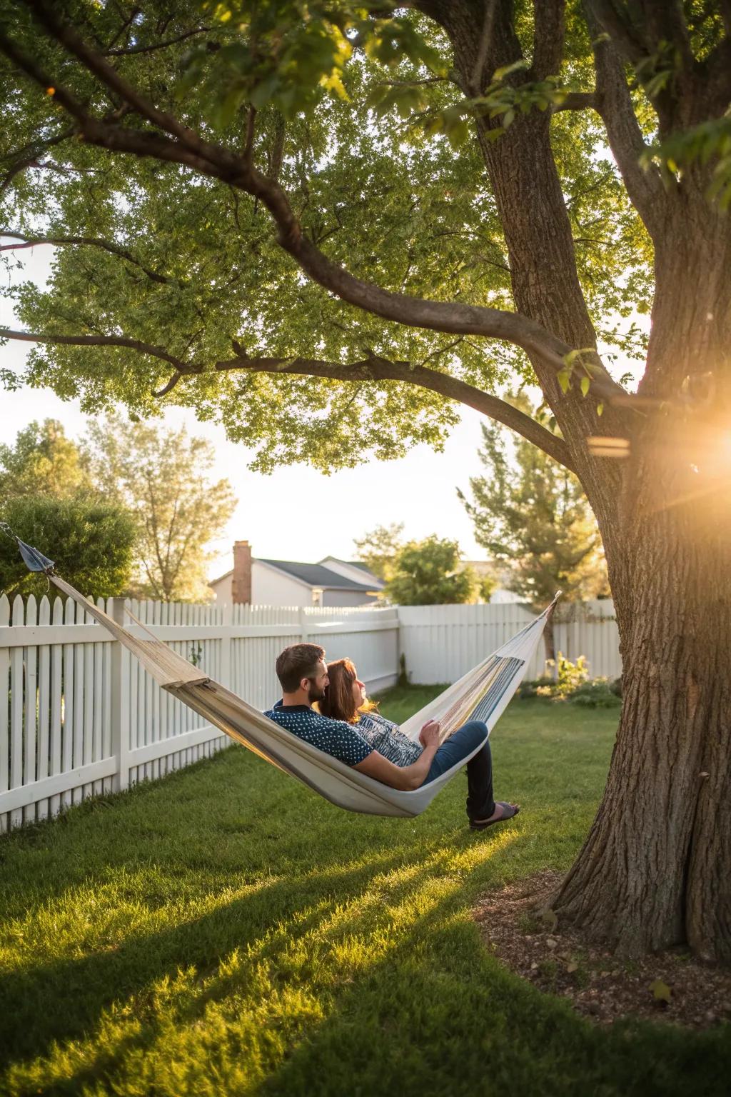 A dual hammock offering a relaxing escape for couples.