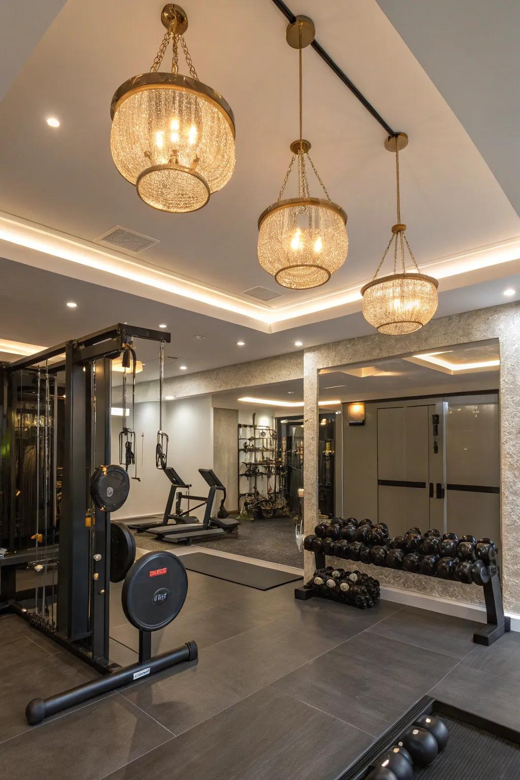 Pendant lights add elegance and character to any gym.