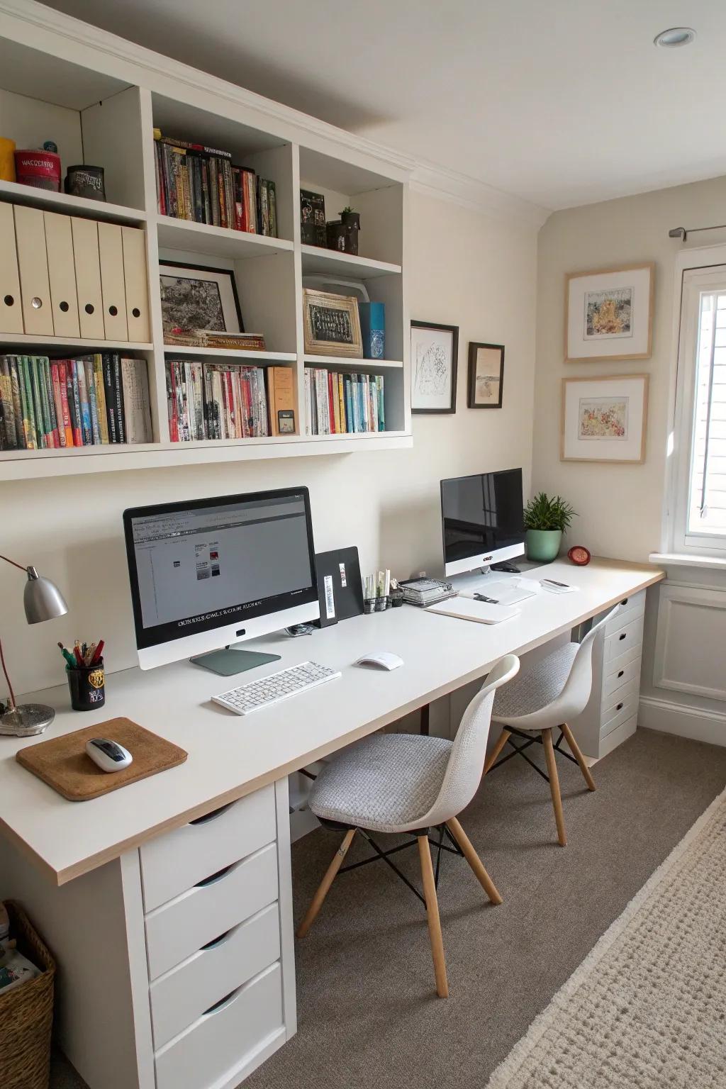 Dual workstation desks are perfect for shared home offices.