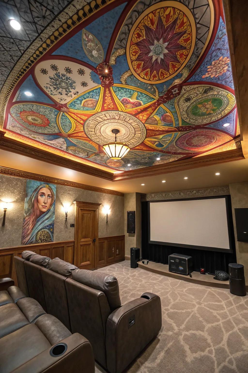 Painted murals offer a personalized artistic touch to your ceiling.