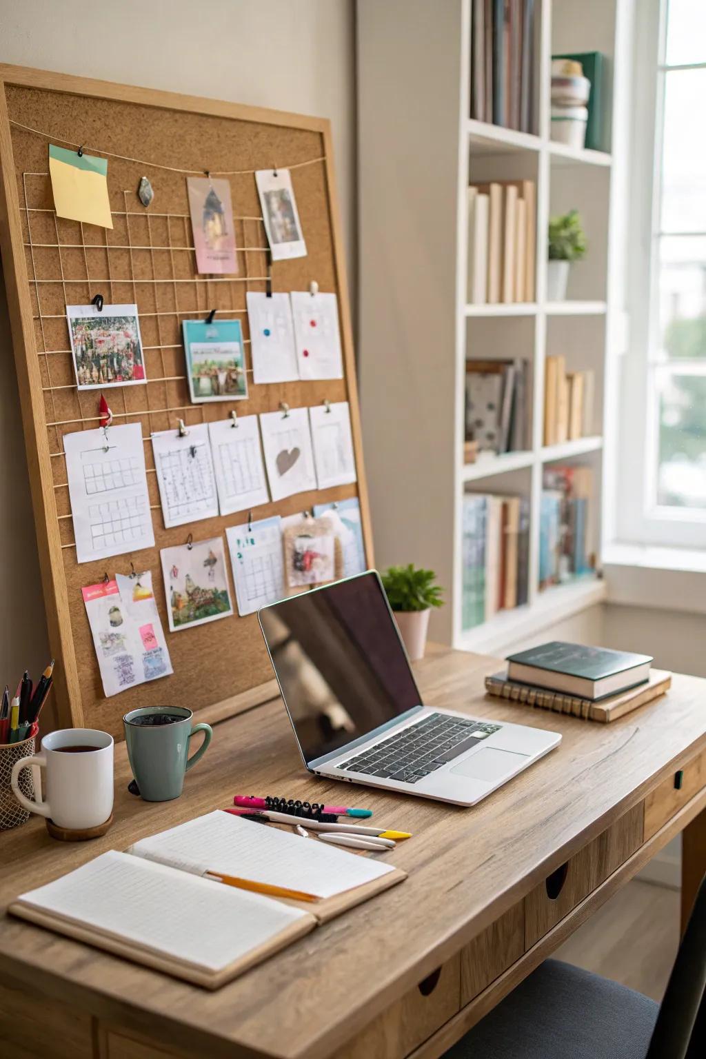 Stay organized with a versatile corkboard calendar.