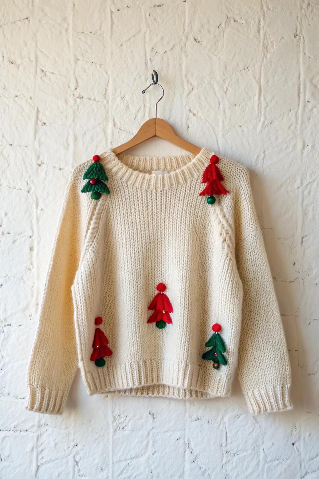 Escape into holiday fun with this whimsical Christmas sweater, where tiny elves make their great escape!
