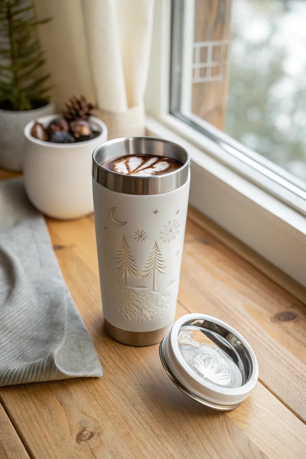 Sip in style with this chic travel mug – perfect for hot chocolate on the move!