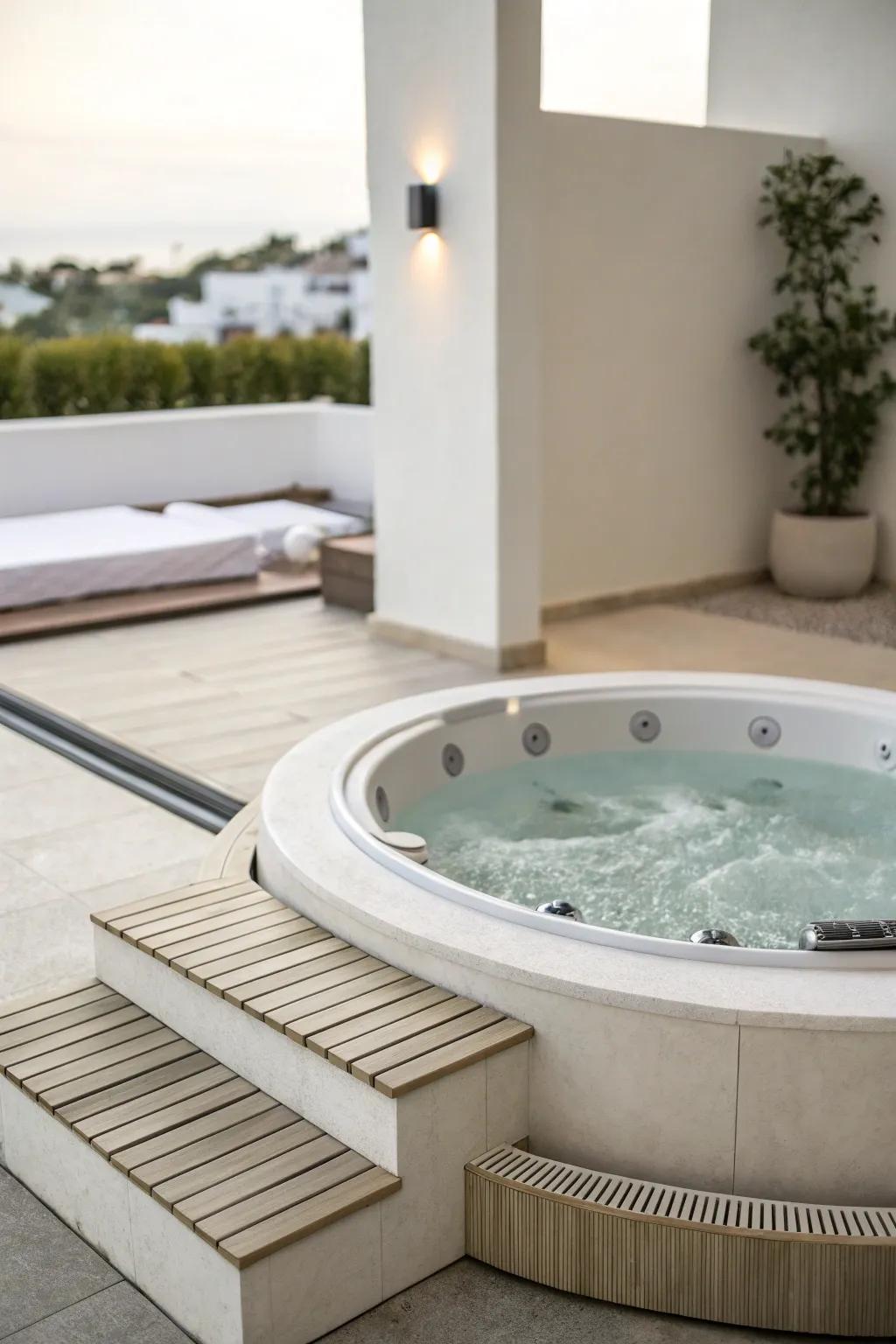 A minimalist hot tub design emphasizes simplicity and elegance.