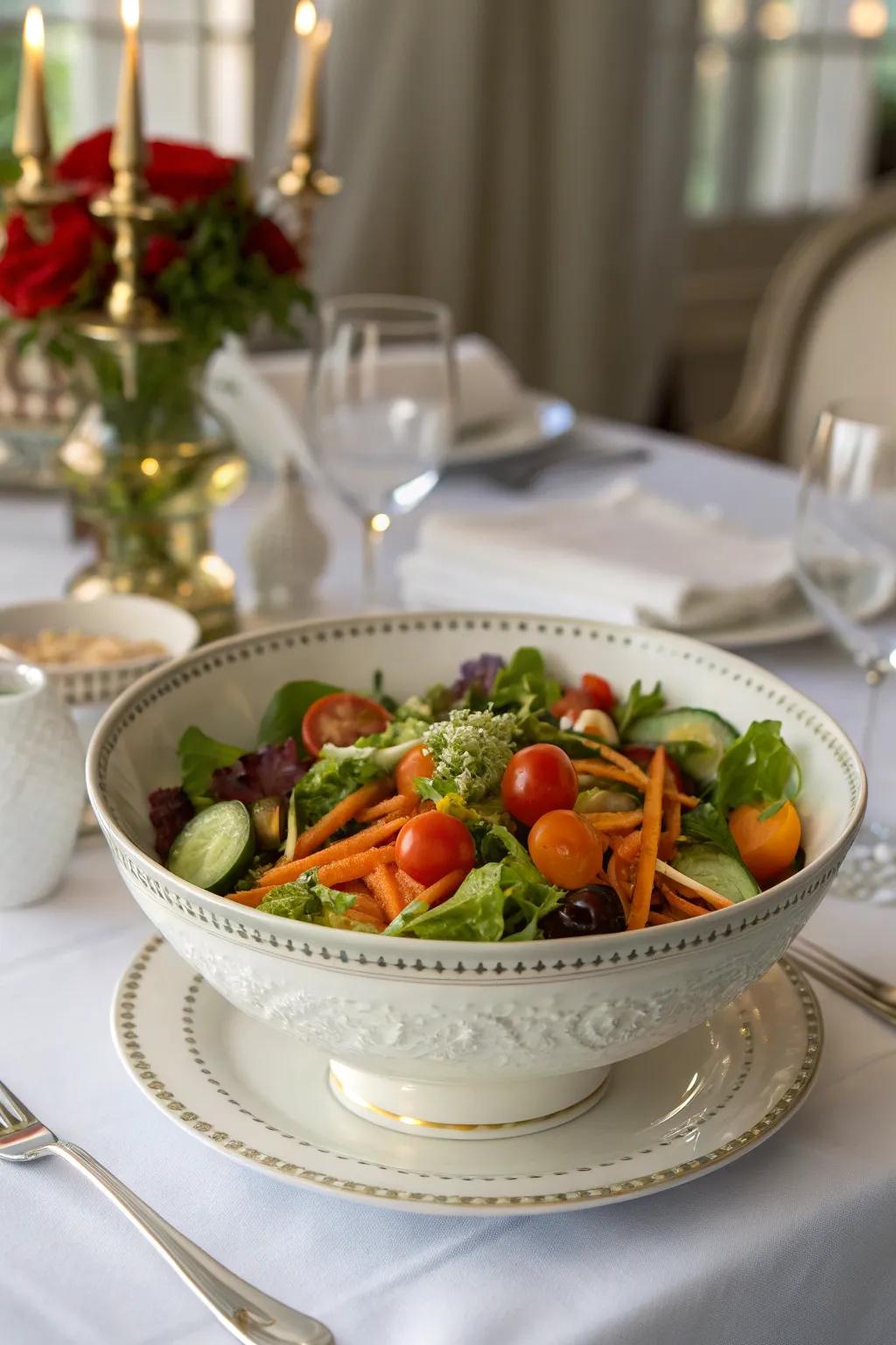 A versatile salad bowl that doubles as a beautiful centerpiece.