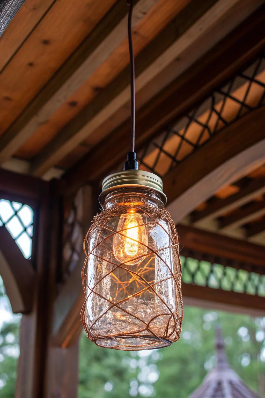 Illuminate your gazebo with DIY pendant lights for a touch of rustic charm.