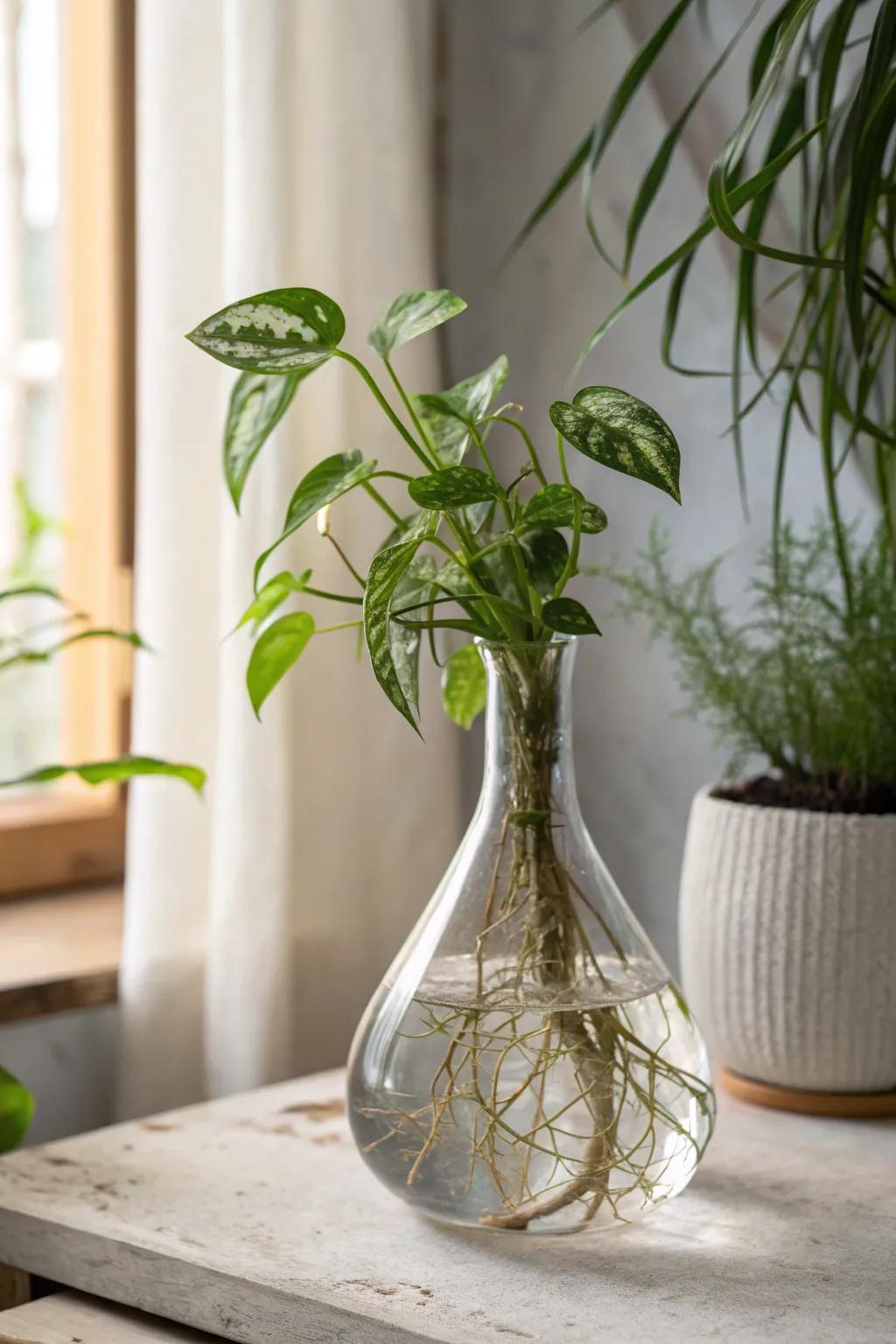 Elevate your space with a touch of living art: A minimalist hydroponic masterpiece.