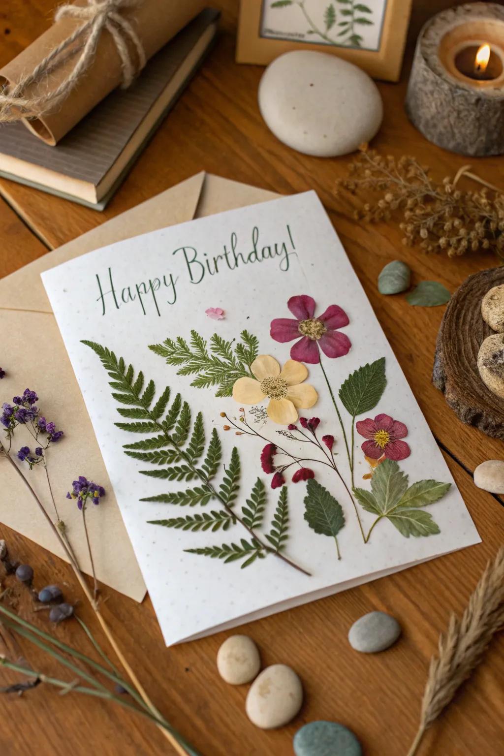 A natural and earthy nature's touch birthday card.