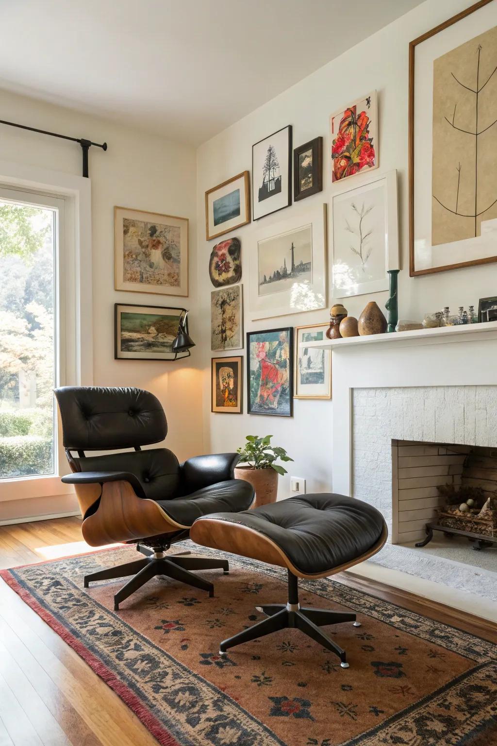 A gallery wall adds character and personal touch to the living room.