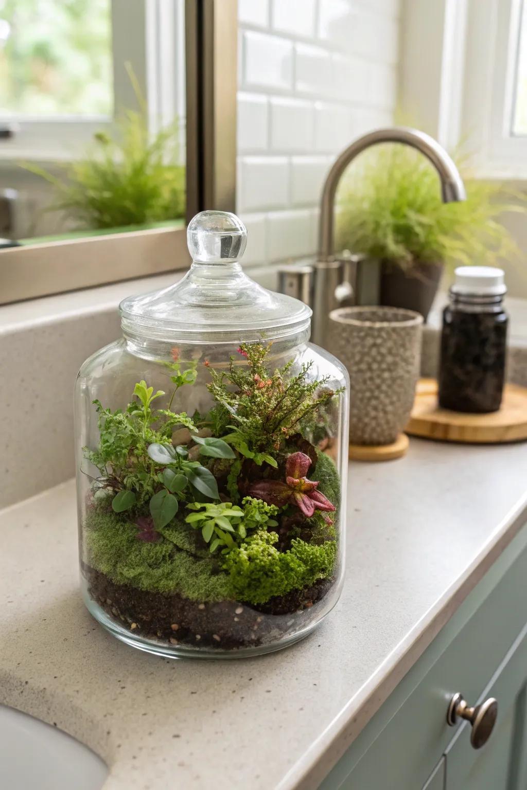 Introduce greenery with a mini plant terrarium.