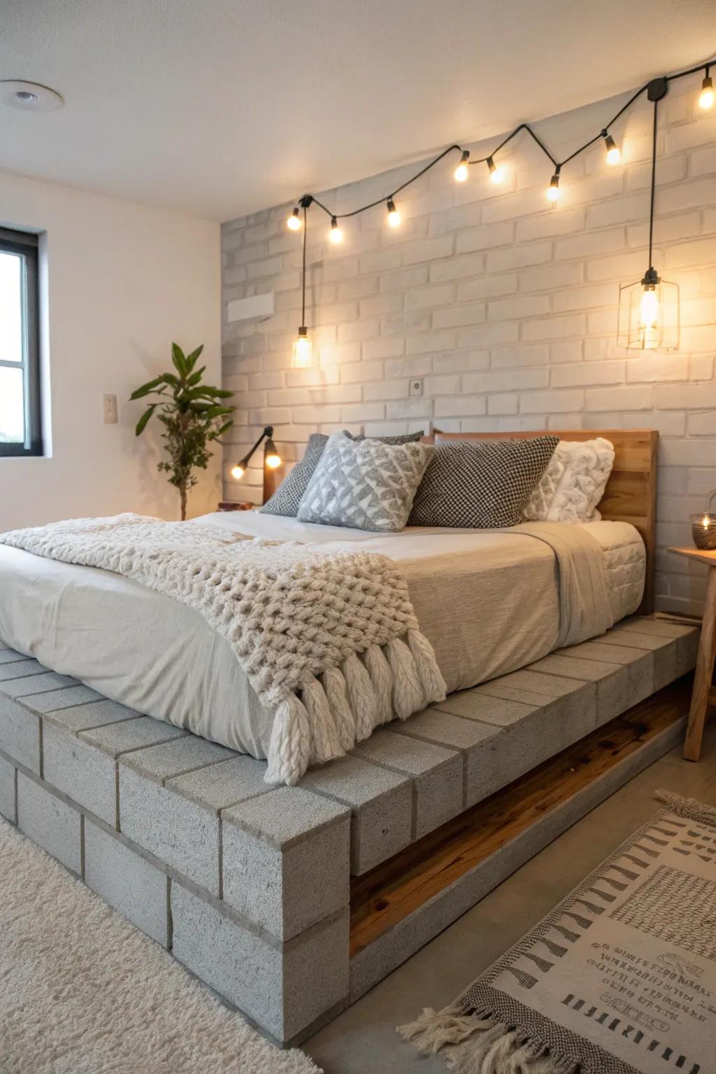 Sleep in style with a minimalist cinder block bed frame.