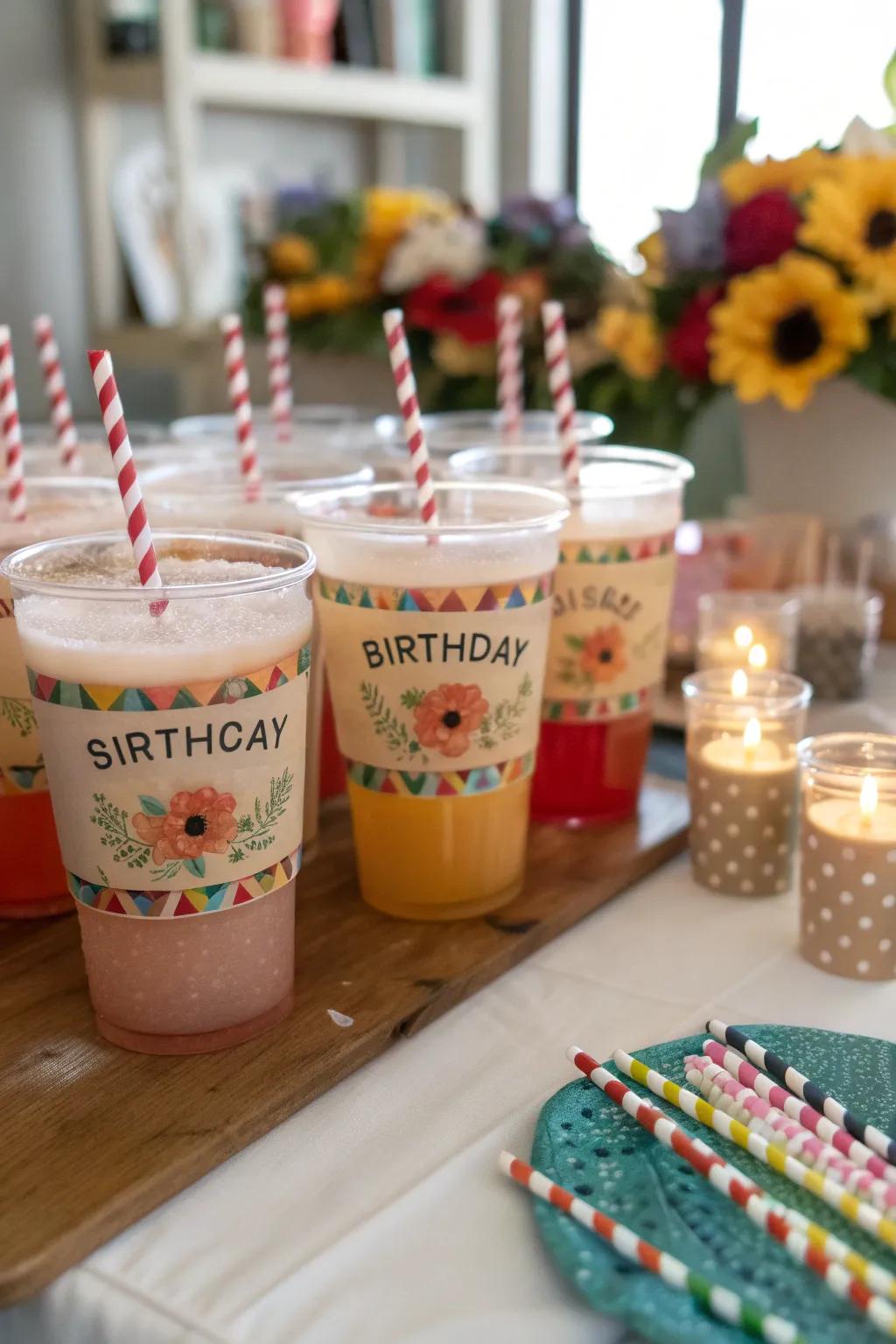 Personalized drink labels add a custom touch.