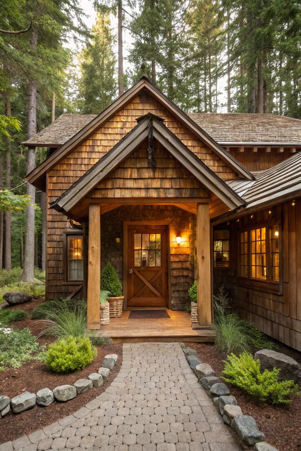 Cedar shingles provide a rustic charm and effective rain cover.