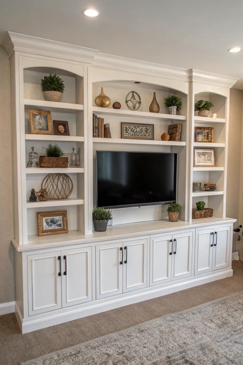 Symmetrical design brings balance and harmony to this entertainment center.