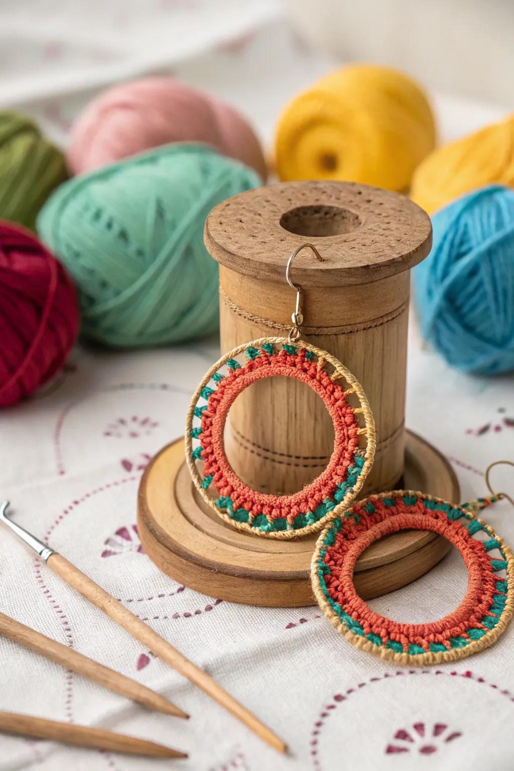 Handmade crochet hoop earrings for a unique touch.