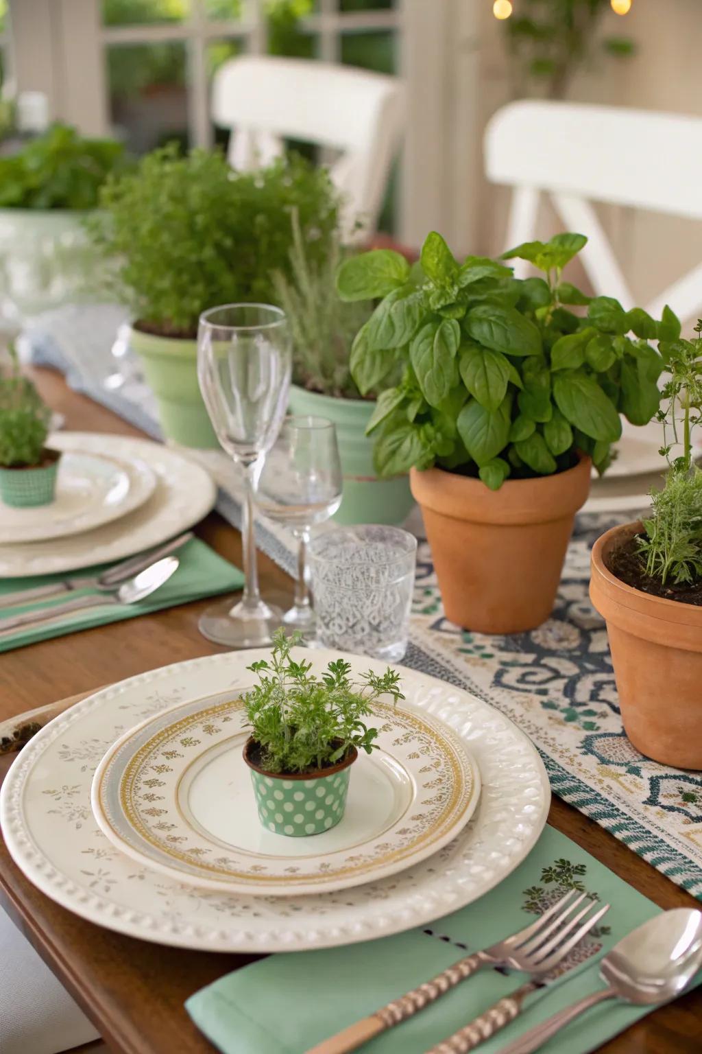 Herb pots add freshness and fragrance to your tables.