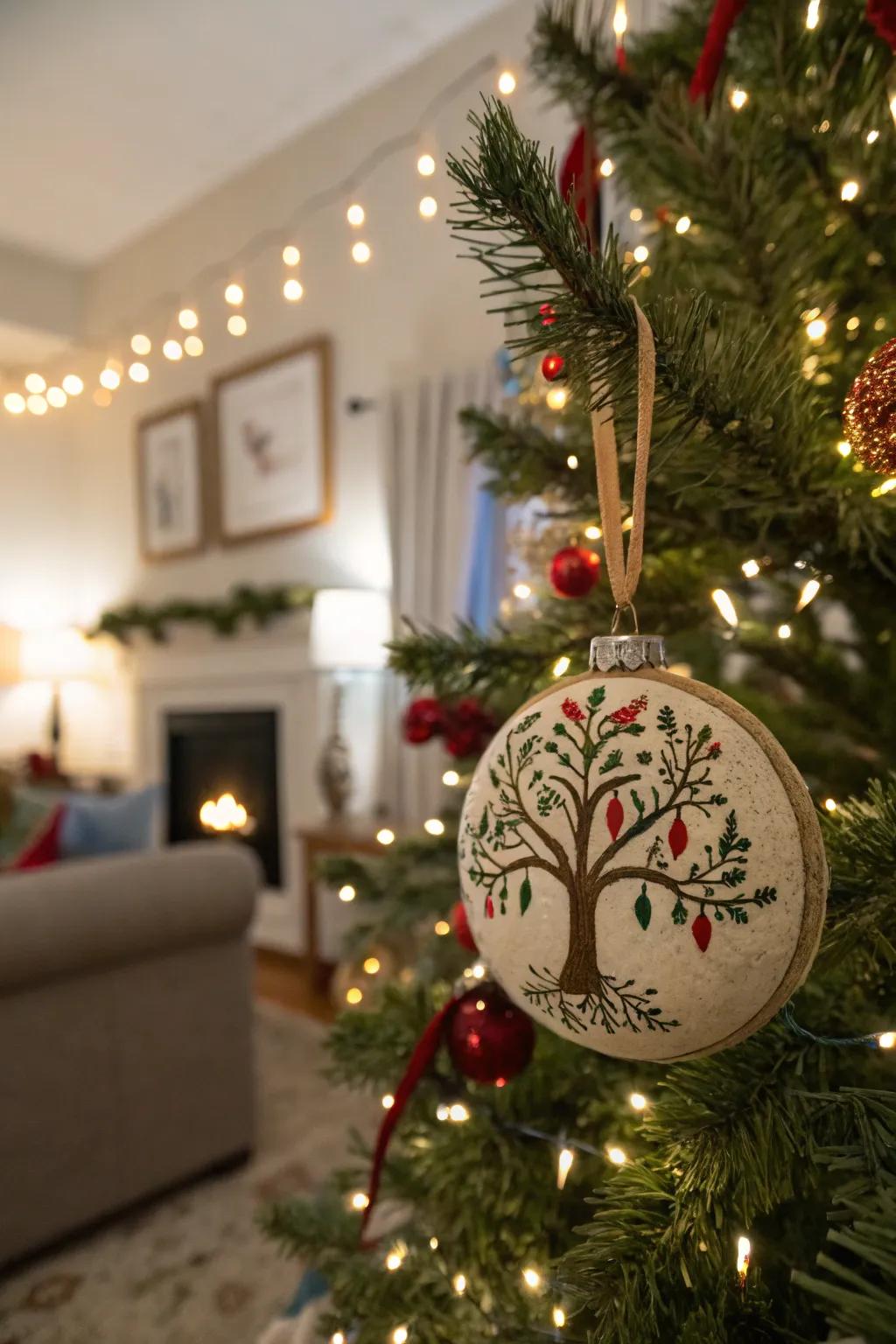 A family tree ornament that adds a personal touch to holiday celebrations.