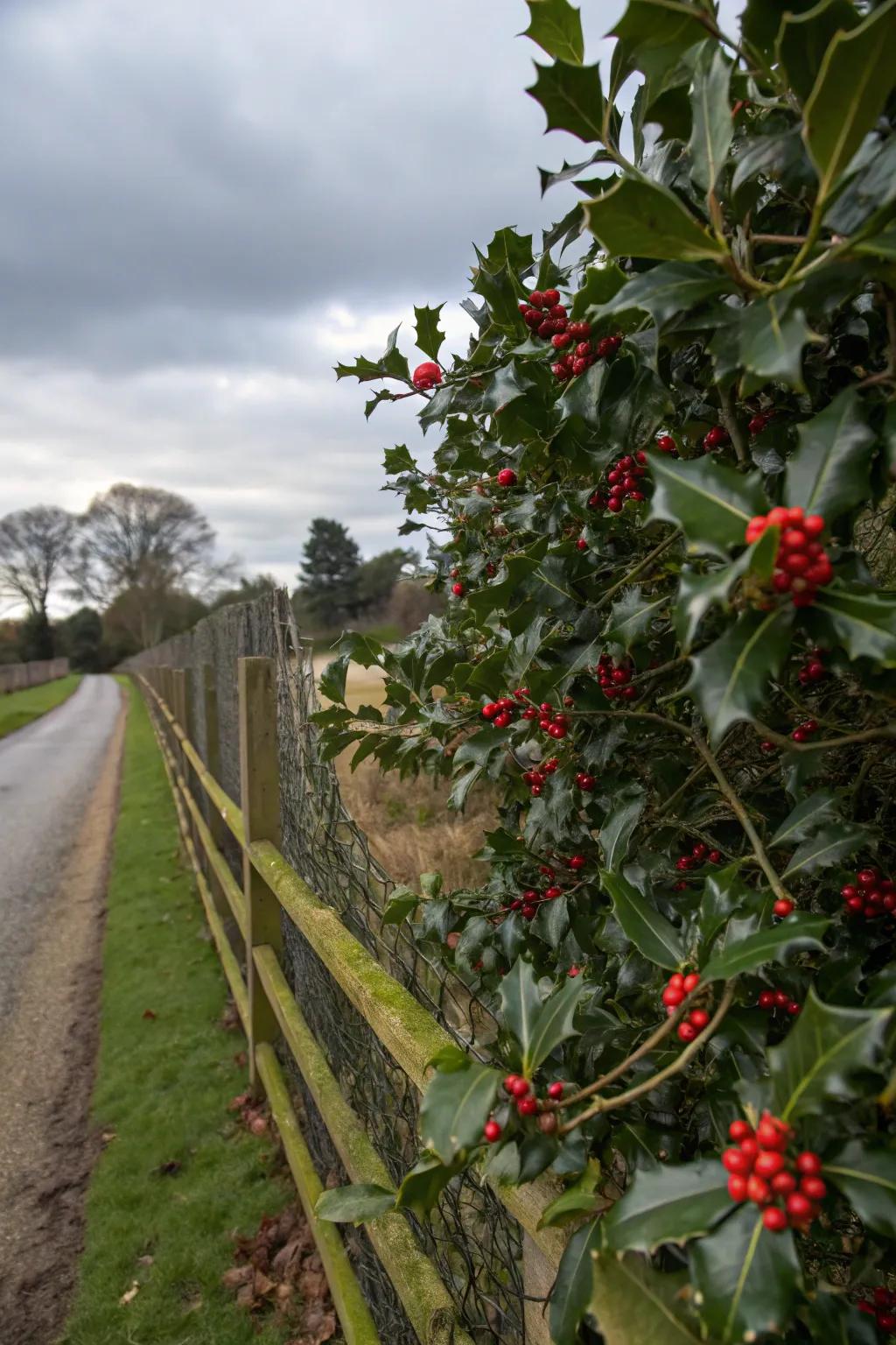 Holly adds winter interest with its festive leaves and berries.