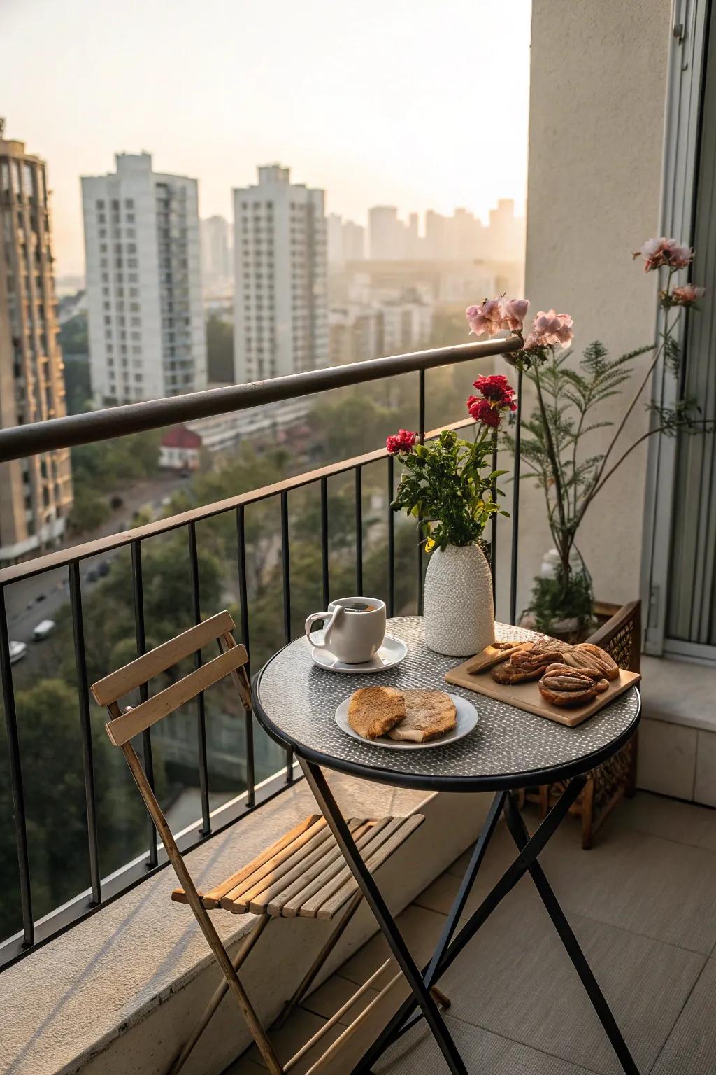 A foldable balcony table for enjoying outdoor moments.