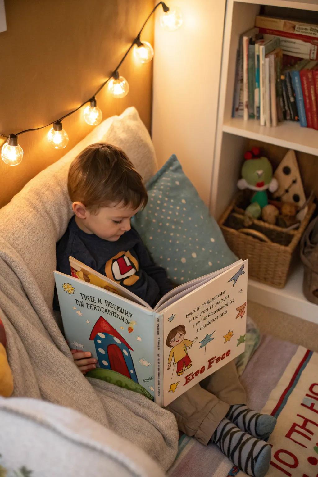 A young reader captivated by a story starring themselves.