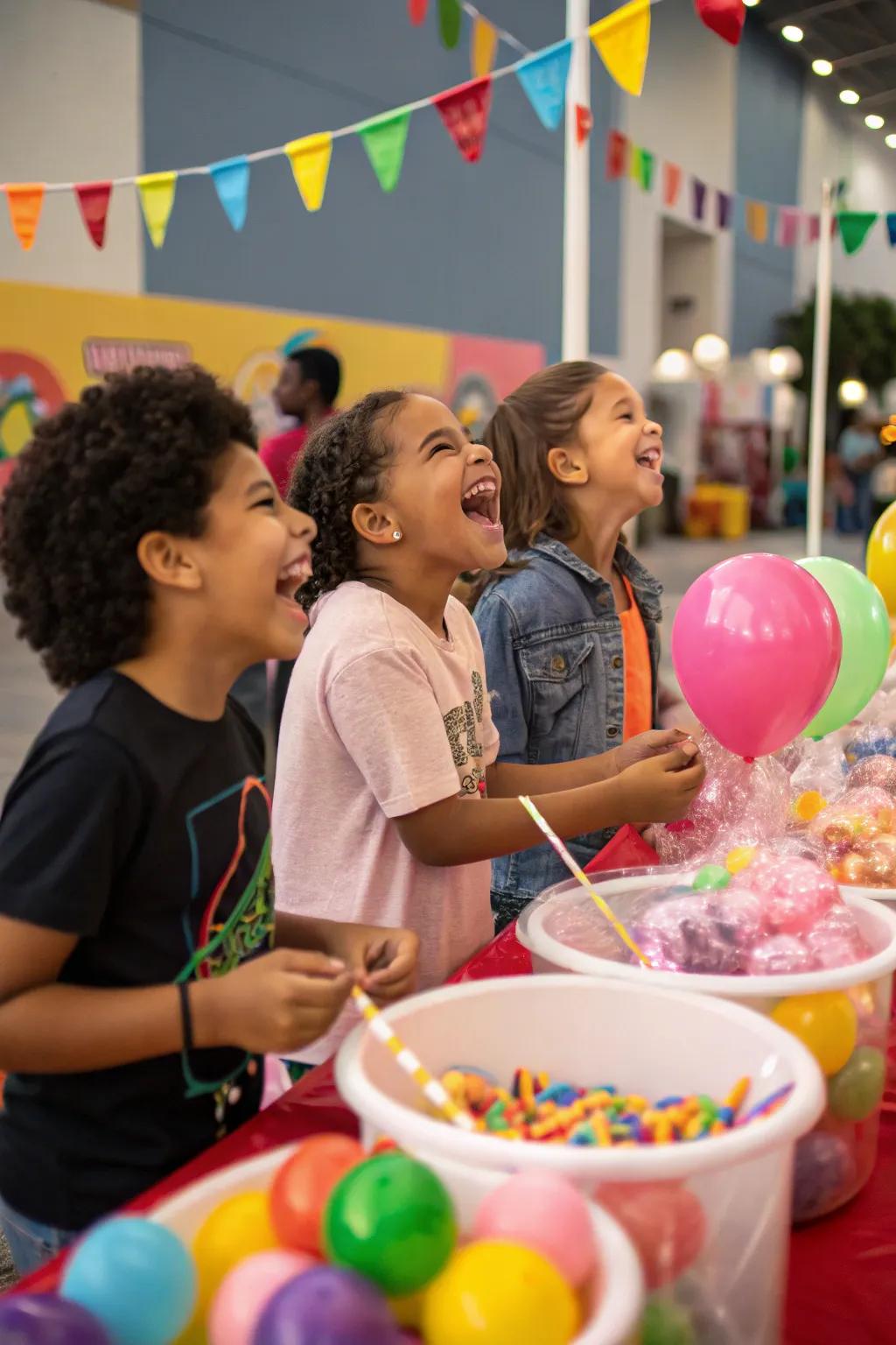 Kids enjoying the Candy Olympics with sweet rewards.