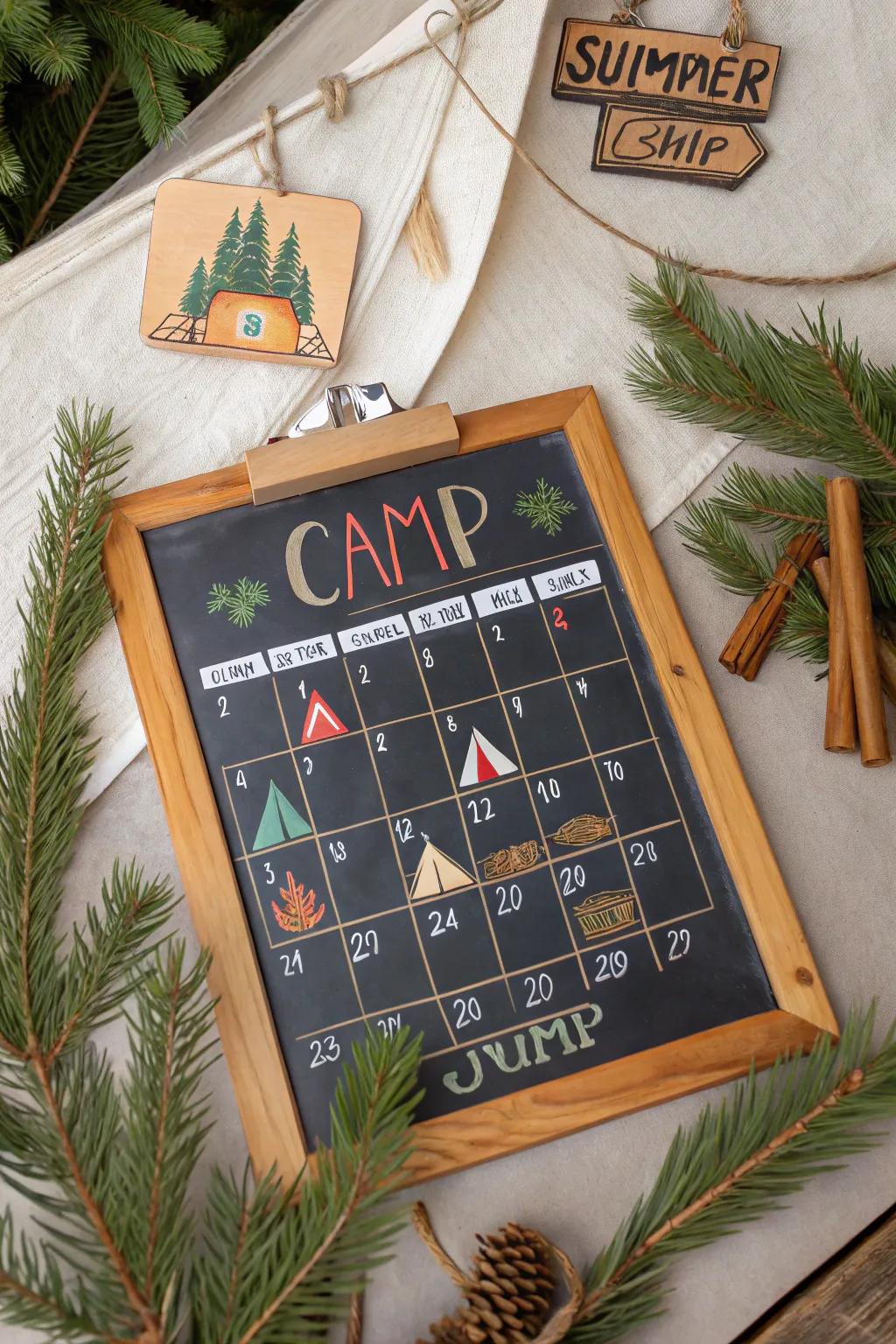 Relive childhood adventures with a retro summer camp-themed calendar.